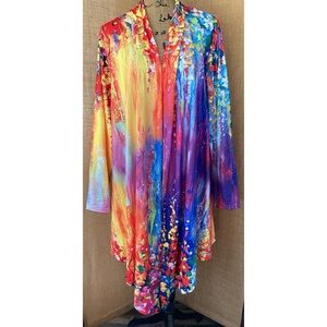 Brightly Colored Open Front Topper Jacket Art to Wear Size 2X NEW NO TAG